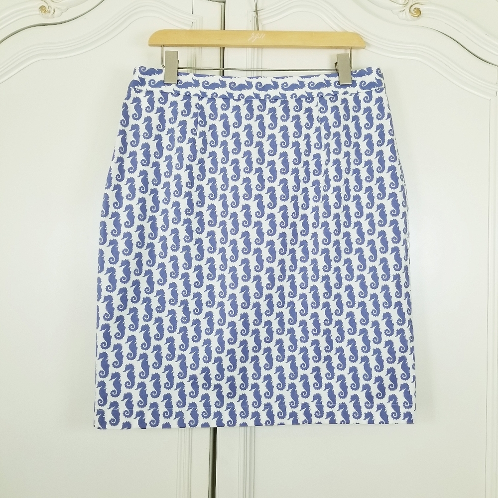Brooks Brothers Periwinkle Seahorse Pattern Straight Skirt Womens 10